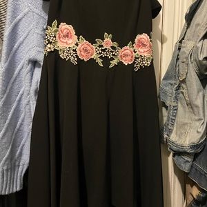 Premier amour flowered black dress/ off the shoulder/ high low dress